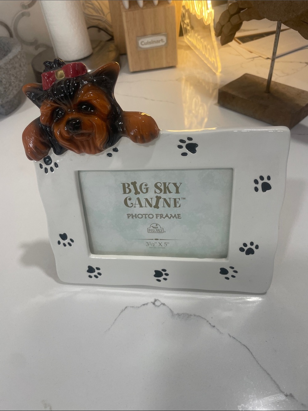 White Paw Print Photo Frame with YORKIE Dog Accent
